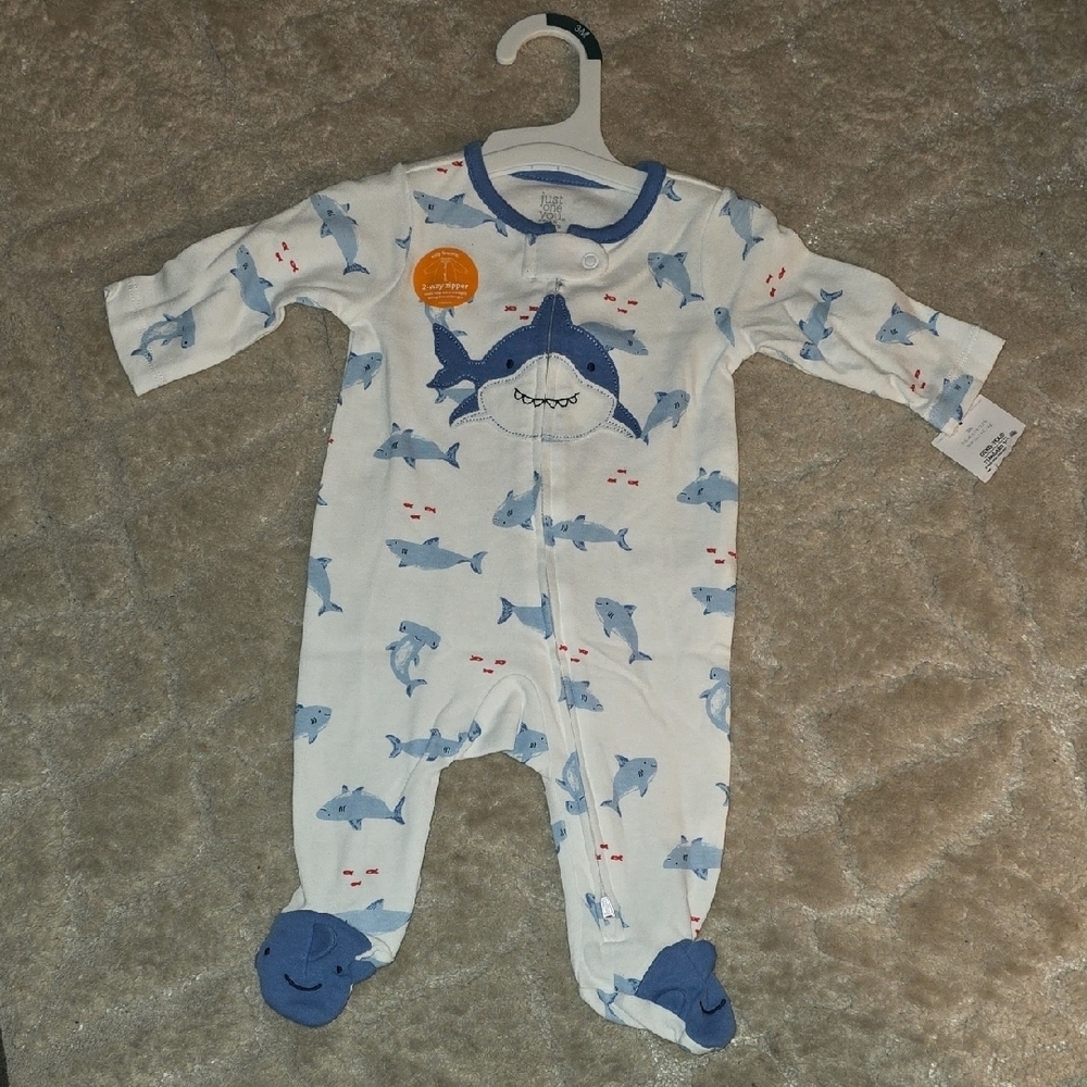 (J27) Blue Shark Print Kids One Piece